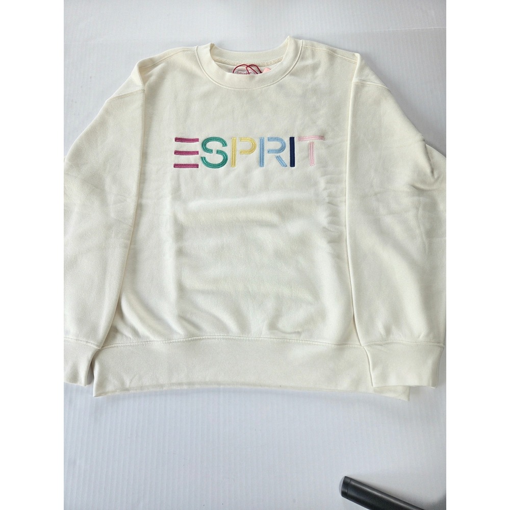 Esprit Womens Cream Rainbow Embroidered Logo Crewneck Sweatshirt NWT Size M